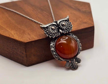 Load image into Gallery viewer, Whimsical Wisdom: Carnelian Owl Pendant Necklace - 18 Inches of Charm