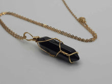 Load image into Gallery viewer, Black Obsidean Point Necklace Wire wrapped Genuine Gold Tone