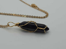 Load image into Gallery viewer, Black Obsidean Point Necklace Wire wrapped Genuine Gold Tone