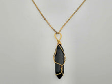 Load image into Gallery viewer, Black Obsidean Point Necklace Wire wrapped Genuine Gold Tone
