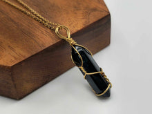 Load image into Gallery viewer, Black Obsidean Point Necklace Wire wrapped Genuine Gold Tone