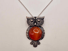 Load image into Gallery viewer, Whimsical Wisdom: Carnelian Owl Pendant Necklace - 18 Inches of Charm