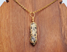 Load image into Gallery viewer, Dalmation Jasper Wire Wrapped Necklace - Gold Tone - Daily Necklace