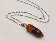 Load image into Gallery viewer, Elegant Daily Necklace: Silver Tone Tiger's Eye Point 18-Inch Necklace