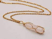 Load image into Gallery viewer, Elegant Clear Quartz Wire Wrapped Necklace Gold Tone