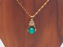 Load image into Gallery viewer, Elegant 18-Inch Gold Tone Necklace with Green Cat Eye Pendant - Stylish Minimalist Gift for Her