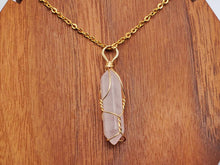 Load image into Gallery viewer, Elegant Clear Quartz Wire Wrapped Necklace Gold Tone