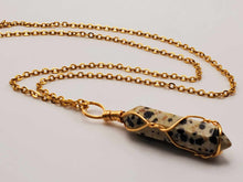 Load image into Gallery viewer, Dalmation Jasper Wire Wrapped Necklace - Gold Tone - Daily Necklace