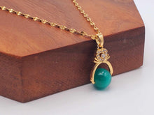 Load image into Gallery viewer, Elegant 18-Inch Gold Tone Necklace with Green Cat Eye Pendant - Stylish Minimalist Gift for Her
