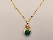 Load image into Gallery viewer, Elegant 18-Inch Gold Tone Necklace with Green Cat Eye Pendant - Stylish Minimalist Gift for Her