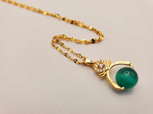 Load image into Gallery viewer, Elegant 18-Inch Gold Tone Necklace with Green Cat Eye Pendant - Stylish Minimalist Gift for Her