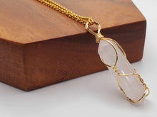 Load image into Gallery viewer, Elegant Clear Quartz Wire Wrapped Necklace Gold Tone