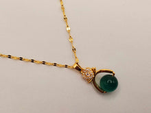 Load image into Gallery viewer, Elegant 18-Inch Gold Tone Necklace with Green Cat Eye Pendant - Stylish Minimalist Gift for Her