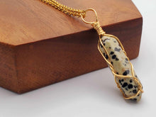 Load image into Gallery viewer, Dalmation Jasper Wire Wrapped Necklace - Gold Tone - Daily Necklace