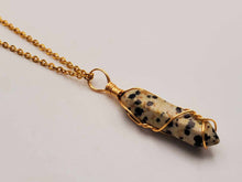 Load image into Gallery viewer, Dalmation Jasper Wire Wrapped Necklace - Gold Tone - Daily Necklace