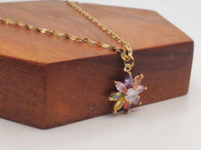 Load image into Gallery viewer, Dainty Charm: 18 Inch Gold Tone Necklace with Cute Colorful Flower Pendant