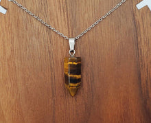 Load image into Gallery viewer, Elegant Daily Necklace: Silver Tone Tiger's Eye Point 18-Inch Necklace