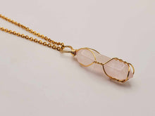 Load image into Gallery viewer, Elegant Clear Quartz Wire Wrapped Necklace Gold Tone
