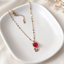 Load image into Gallery viewer, Red Kitten Necklace, Gold Tone Cat Pendant with Crystal Accents, 18 Inch Adjustable Stainless Steel Jewelry Gift for Cat Lover