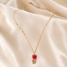 Load image into Gallery viewer, Red Kitten Necklace, Gold Tone Cat Pendant with Crystal Accents, 18 Inch Adjustable Stainless Steel Jewelry Gift for Cat Lover