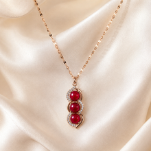 Load image into Gallery viewer, Triple Red Stone Necklace, Gold Tone Stainless Steel, Clear Crystal Pendant, 18 Inch Adjustable Jewelry Gift for Her