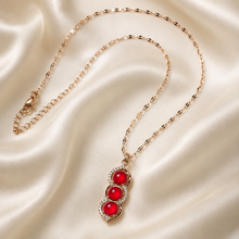 Load image into Gallery viewer, Triple Red Stone Necklace, Gold Tone Stainless Steel, Clear Crystal Pendant, 18 Inch Adjustable Jewelry Gift for Her