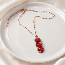 Load image into Gallery viewer, Triple Red Stone Necklace, Gold Tone Stainless Steel, Clear Crystal Pendant, 18 Inch Adjustable Jewelry Gift for Her