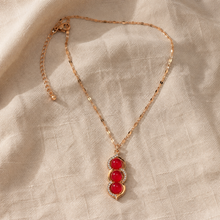 Load image into Gallery viewer, Triple Red Stone Necklace, Gold Tone Stainless Steel, Clear Crystal Pendant, 18 Inch Adjustable Jewelry Gift for Her