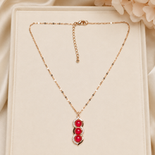 Load image into Gallery viewer, Triple Red Stone Necklace, Gold Tone Stainless Steel, Clear Crystal Pendant, 18 Inch Adjustable Jewelry Gift for Her