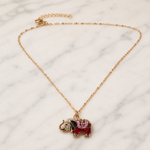 Load image into Gallery viewer, Red Elephant Pendant Necklace, Gold Tone Stainless Steel, Crystal Animal Charm, 18 Inch Adjustable Jewelry Gift for Her