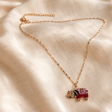 Load image into Gallery viewer, Red Elephant Pendant Necklace, Gold Tone Stainless Steel, Crystal Animal Charm, 18 Inch Adjustable Jewelry Gift for Her
