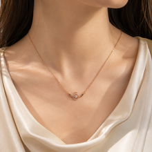 Load image into Gallery viewer, Rose Gold Angel Wings Necklace, Round Moissanite Crown Pendant, Dainty 18-Inch Adjustable Chain, Celestial Gift for Her