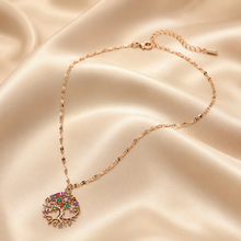 Load image into Gallery viewer, Rose Gold Tree of Life Necklace, Colorful Cubic Zirconia Pendant, Stainless Steel, 18 Inch Adjustable Meaningful Gift