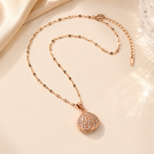 Load image into Gallery viewer, Rose Gold Shell Pearl Necklace, Openable Seashell Pendant, Cubic Zirconia Stainless Steel, 18 Inch Adjustable Gift for Her