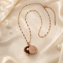Load image into Gallery viewer, Rose Gold Shell Pearl Necklace, Openable Seashell Pendant, Cubic Zirconia Stainless Steel, 18 Inch Adjustable Gift for Her