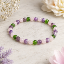 Load image into Gallery viewer, Rose Quartz Amethyst Moldavite Bracelet, 4mm Gemstone Stretch Bracelet, Spiritual Crystal Jewelry, Gift for Her