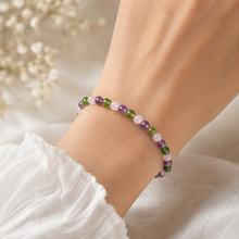 Load image into Gallery viewer, Rose Quartz Amethyst Moldavite Bracelet, 4mm Gemstone Stretch Bracelet, Spiritual Crystal Jewelry, Gift for Her