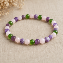 Load image into Gallery viewer, Rose Quartz Amethyst Moldavite Bracelet, 4mm Gemstone Stretch Bracelet, Spiritual Crystal Jewelry, Gift for Her