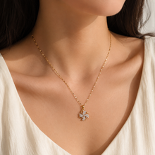 Load image into Gallery viewer, Gold Pinwheel Flower Necklace, Sparkling Crystal Pendant, 18 Inch Adjustable Chain, Elegant Gift for Her