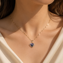 Load image into Gallery viewer, Purple Heart Necklace, Iridescent Crystal Pendant, Gold Tone Stainless Steel, 18 Inch Adjustable Gift for Her