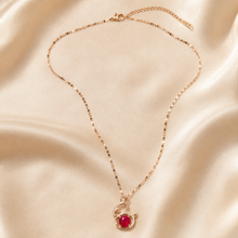 Load image into Gallery viewer, Red Bunny Necklace, Gold Tone Rabbit Pendant with Clear Stones, 18 Inch Adjustable Stainless Steel Gift for Her