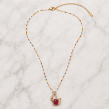 Load image into Gallery viewer, Red Bunny Necklace, Gold Tone Rabbit Pendant with Clear Stones, 18 Inch Adjustable Stainless Steel Gift for Her