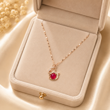 Load image into Gallery viewer, Red Bunny Necklace, Gold Tone Rabbit Pendant with Clear Stones, 18 Inch Adjustable Stainless Steel Gift for Her