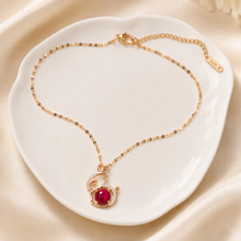 Load image into Gallery viewer, Red Bunny Necklace, Gold Tone Rabbit Pendant with Clear Stones, 18 Inch Adjustable Stainless Steel Gift for Her