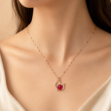 Load image into Gallery viewer, Red Bunny Necklace, Gold Tone Rabbit Pendant with Clear Stones, 18 Inch Adjustable Stainless Steel Gift for Her