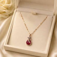 Load image into Gallery viewer, Red Teardrop Pendant Necklace, Gold Tone Stainless Steel, Sparkling Clear Stone Accents, 18 Inch Adjustable Gift for Her
