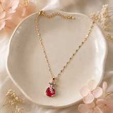 Load image into Gallery viewer, Red Teardrop Pendant Necklace, Gold Tone Stainless Steel, Sparkling Clear Stone Accents, 18 Inch Adjustable Gift for Her