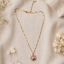 Load image into Gallery viewer, Multicolor Flower Necklace, Gold Stainless Steel, Rainbow CZ Floral Pendant, 18 Inch Adjustable Jewelry Gift for Her
