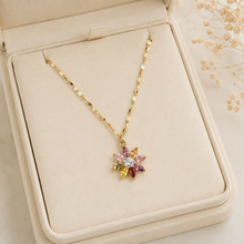 Load image into Gallery viewer, Multicolor Flower Necklace, Gold Stainless Steel, Rainbow CZ Floral Pendant, 18 Inch Adjustable Jewelry Gift for Her