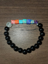 Load image into Gallery viewer, Black Onix Bracelet 7 Chakras beaded Bracelet 8mm